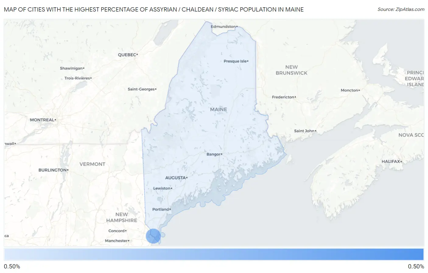 Cities with the Highest Percentage of Assyrian / Chaldean / Syriac Population in Maine Map
