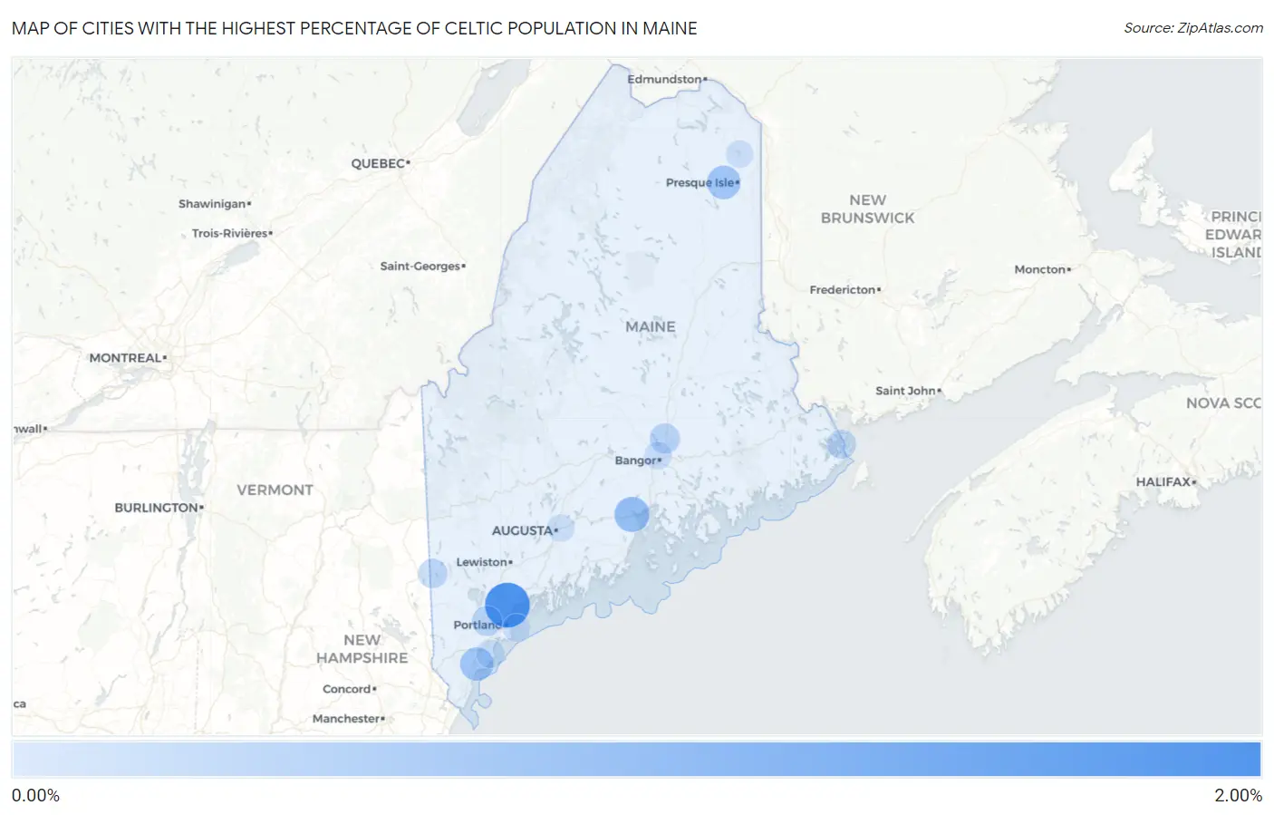 Cities with the Highest Percentage of Celtic Population in Maine Map
