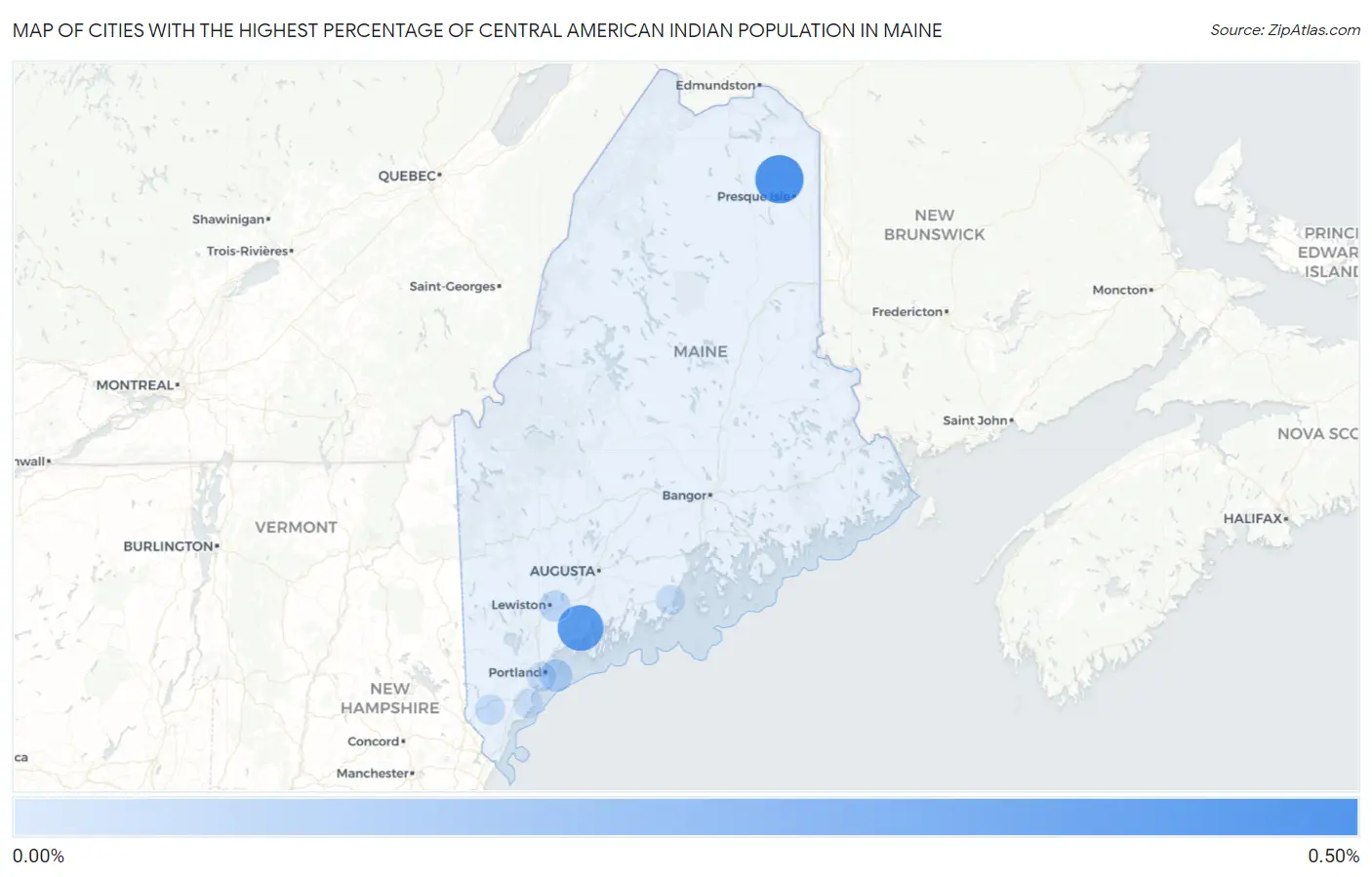 Cities with the Highest Percentage of Central American Indian Population in Maine Map