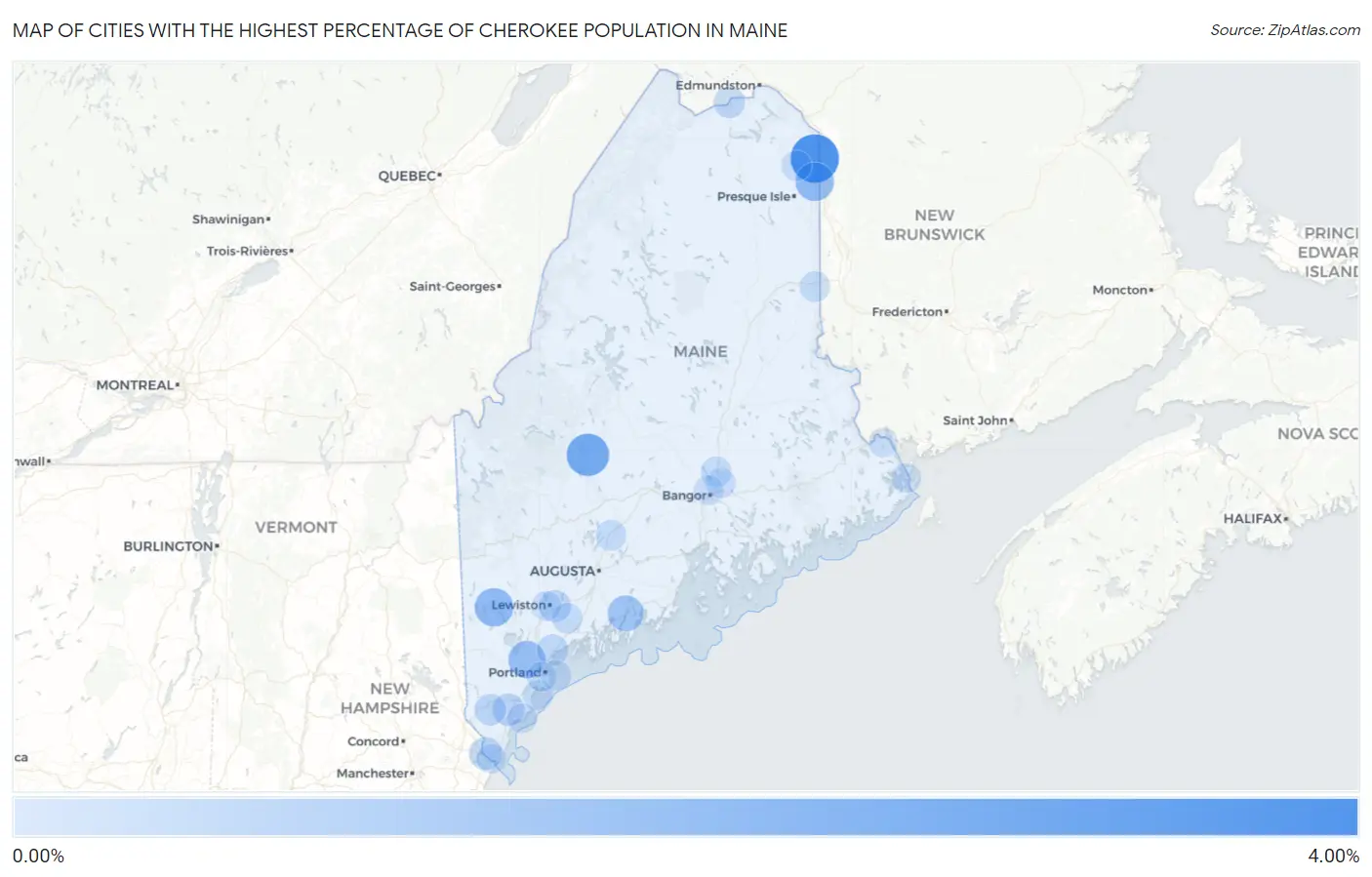 Cities with the Highest Percentage of Cherokee Population in Maine Map