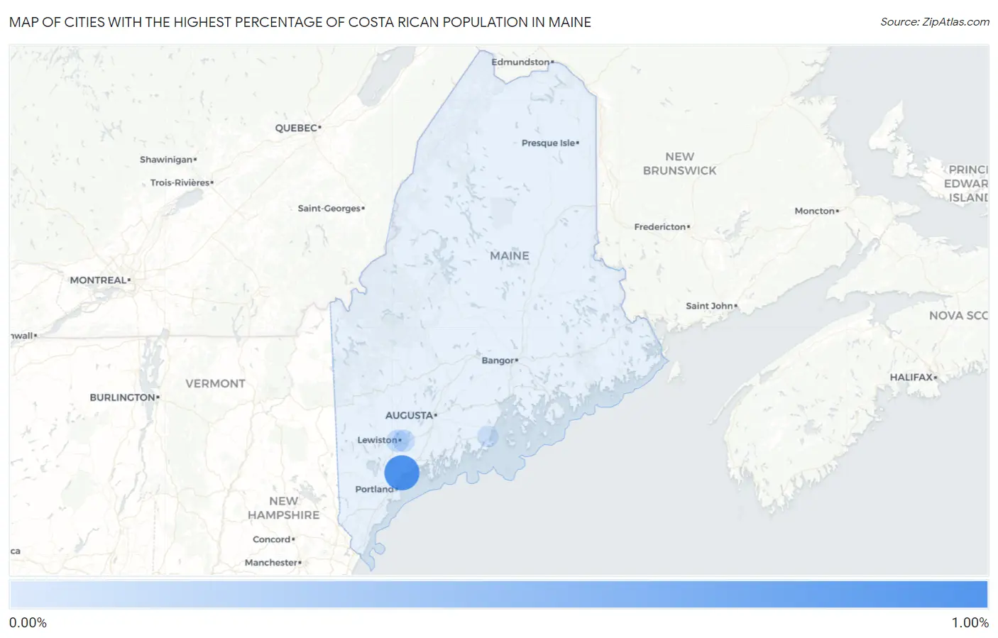 Cities with the Highest Percentage of Costa Rican Population in Maine Map