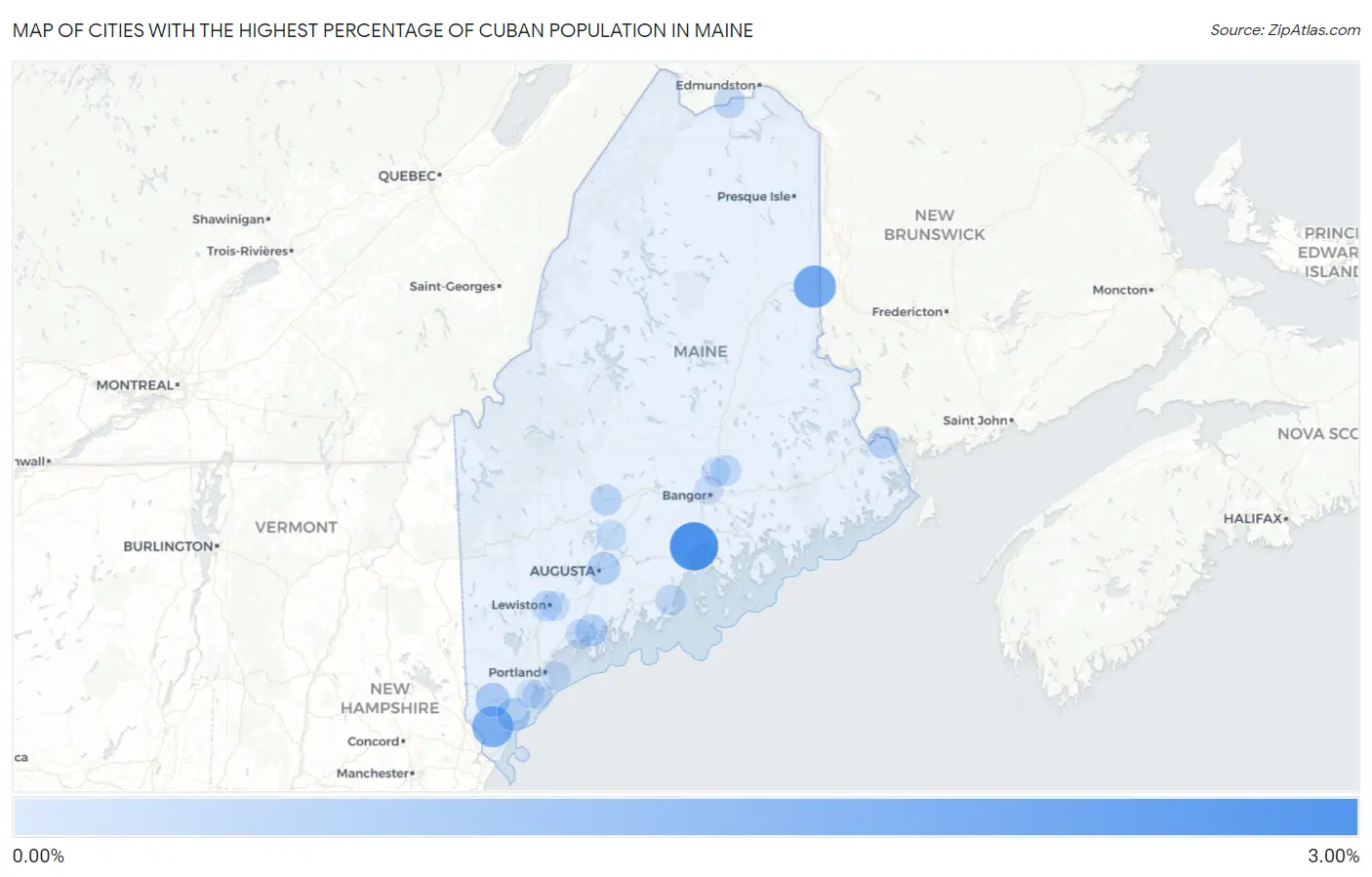 Cities with the Highest Percentage of Cuban Population in Maine Map