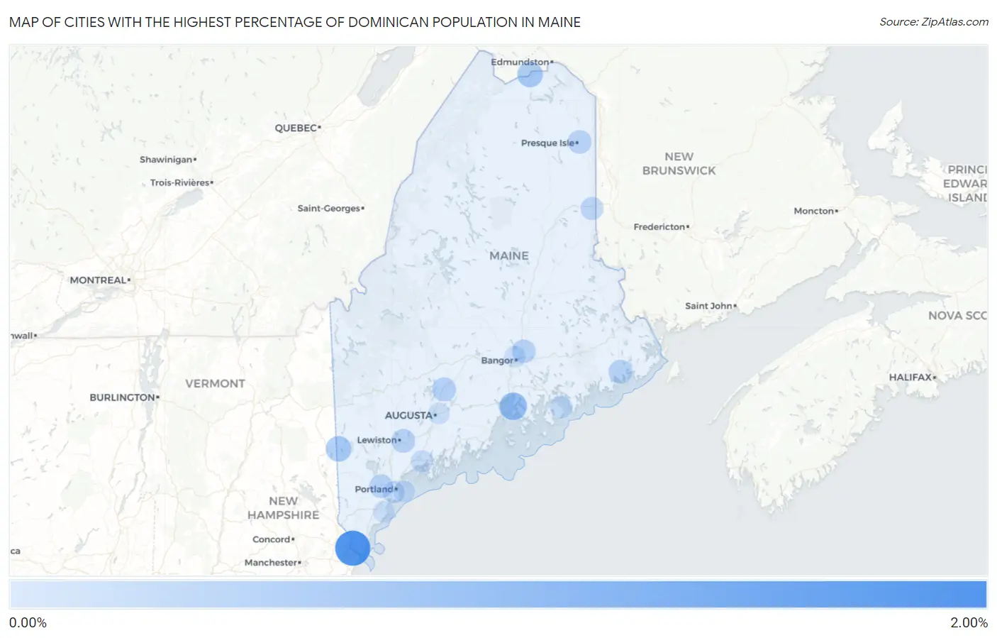 Cities with the Highest Percentage of Dominican Population in Maine Map