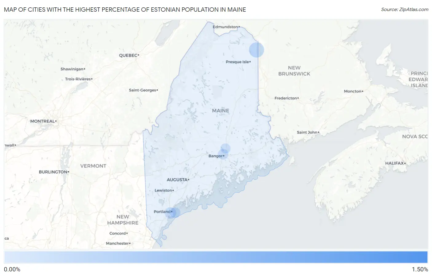 Cities with the Highest Percentage of Estonian Population in Maine Map