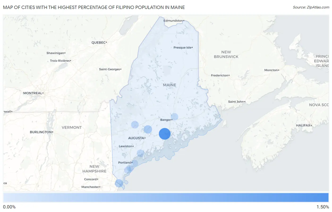 Cities with the Highest Percentage of Filipino Population in Maine Map