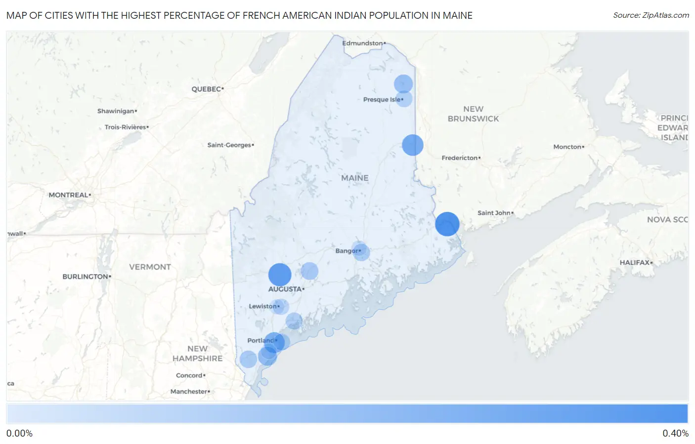 Cities with the Highest Percentage of French American Indian Population in Maine Map