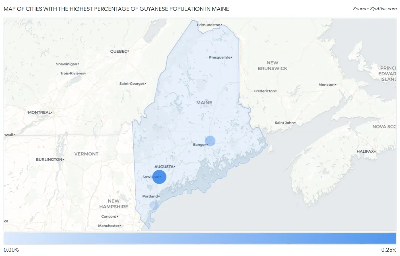 Cities with the Highest Percentage of Guyanese Population in Maine Map