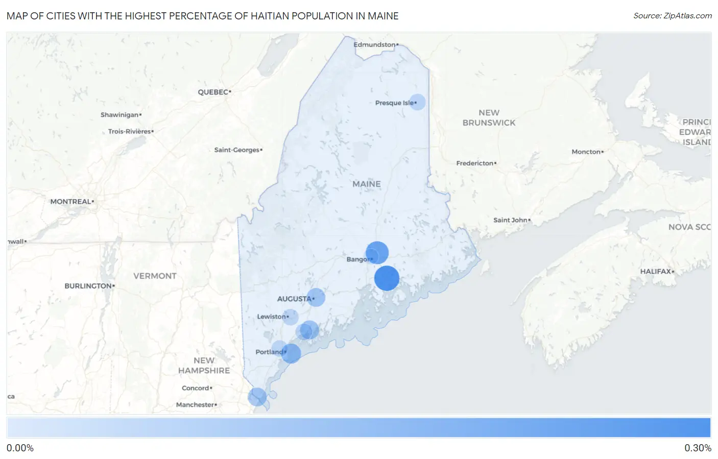 Cities with the Highest Percentage of Haitian Population in Maine Map