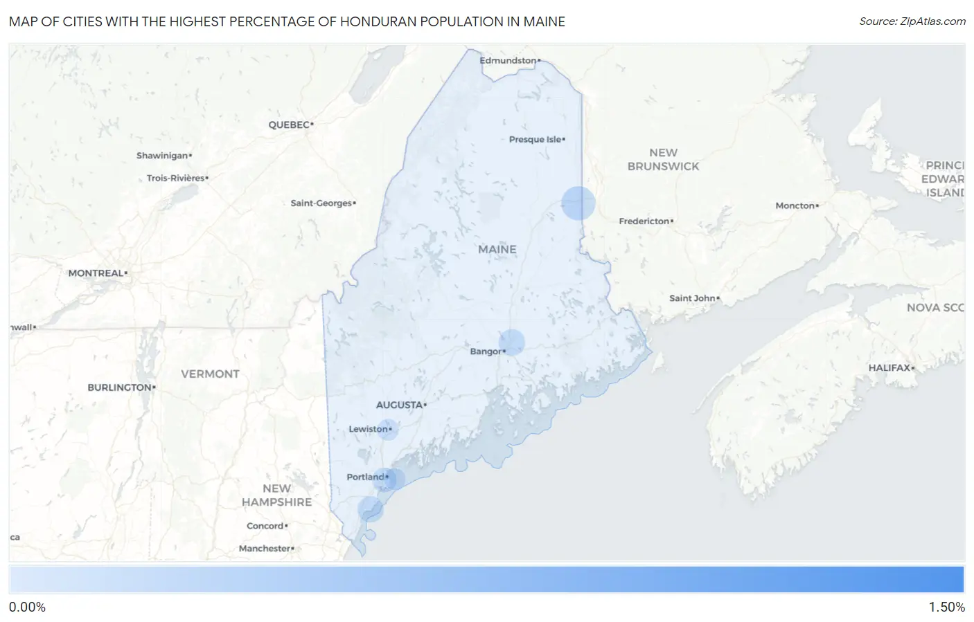 Cities with the Highest Percentage of Honduran Population in Maine Map