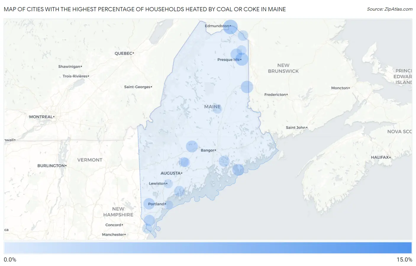 Cities with the Highest Percentage of Households Heated by Coal or Coke in Maine Map