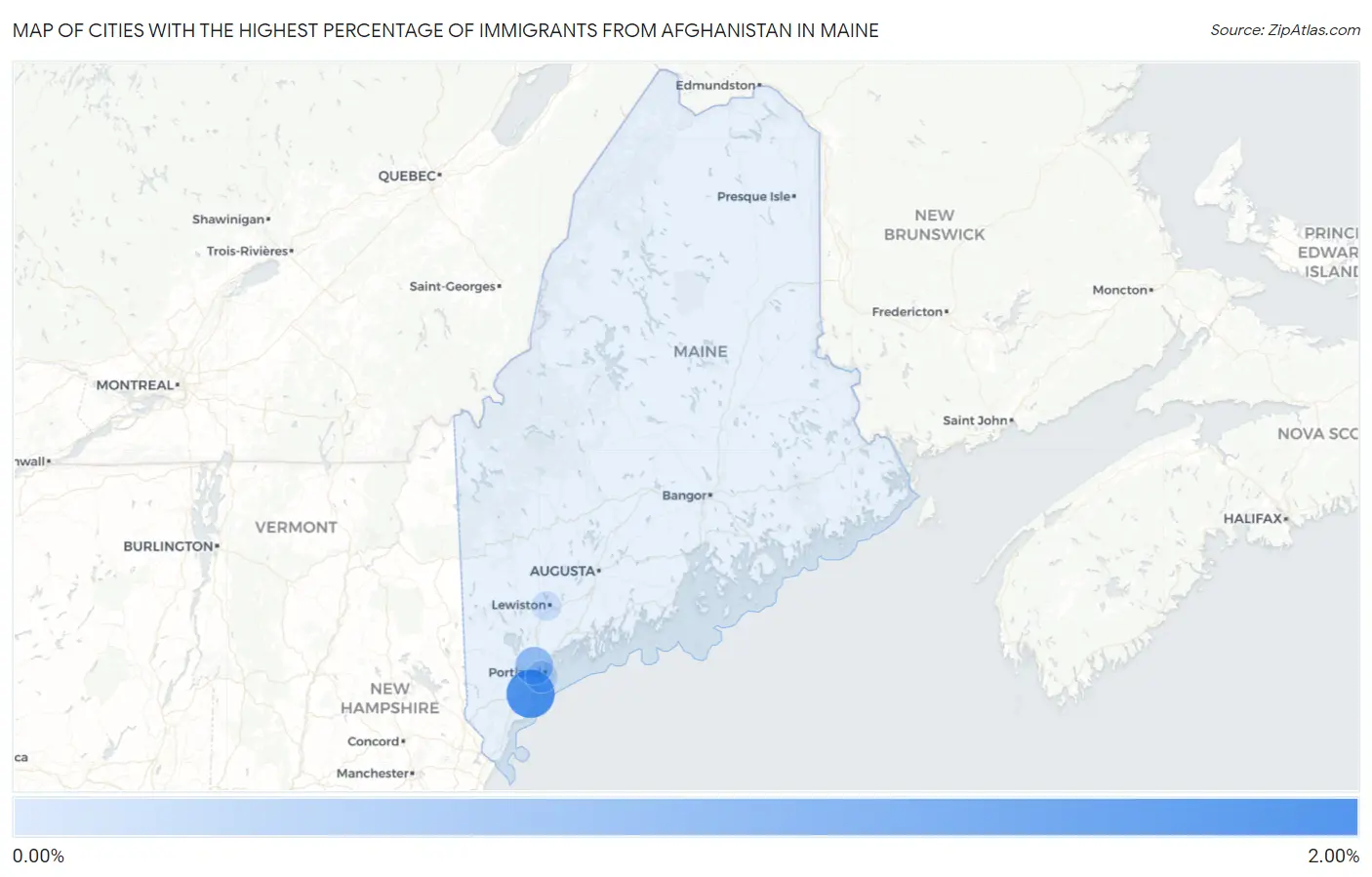 Cities with the Highest Percentage of Immigrants from Afghanistan in Maine Map