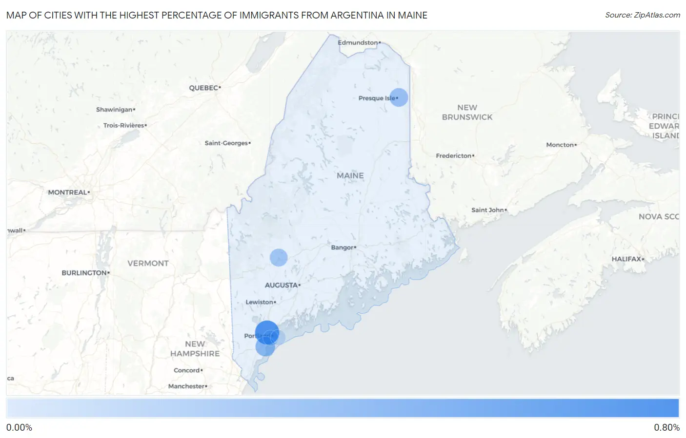 Cities with the Highest Percentage of Immigrants from Argentina in Maine Map