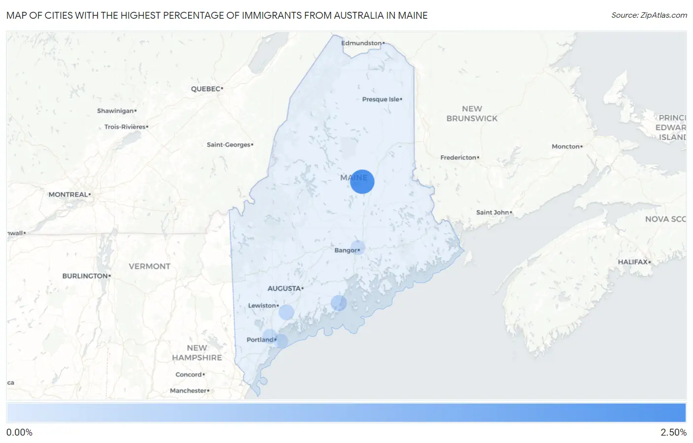 Cities with the Highest Percentage of Immigrants from Australia in Maine Map