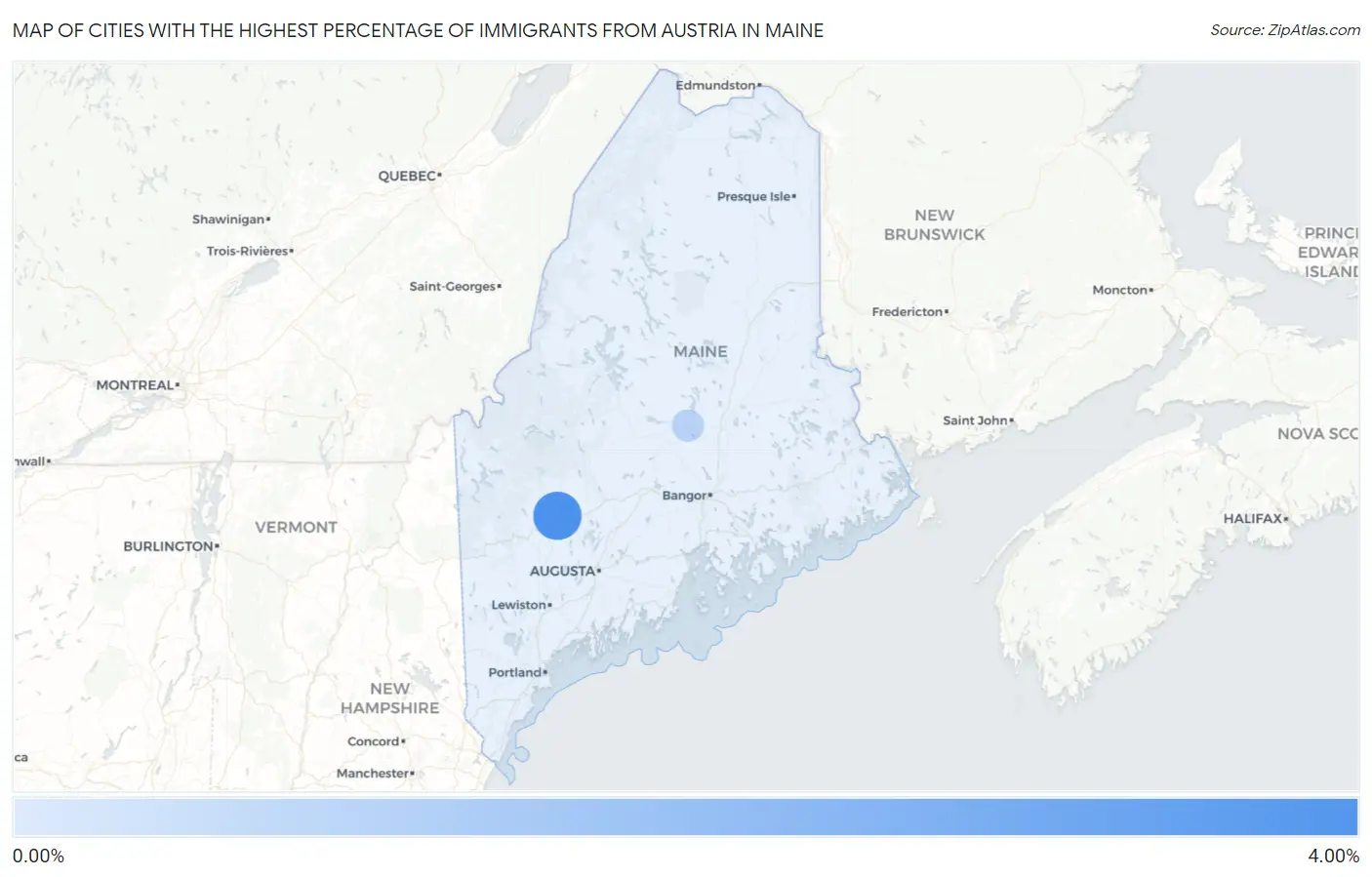 Cities with the Highest Percentage of Immigrants from Austria in Maine Map