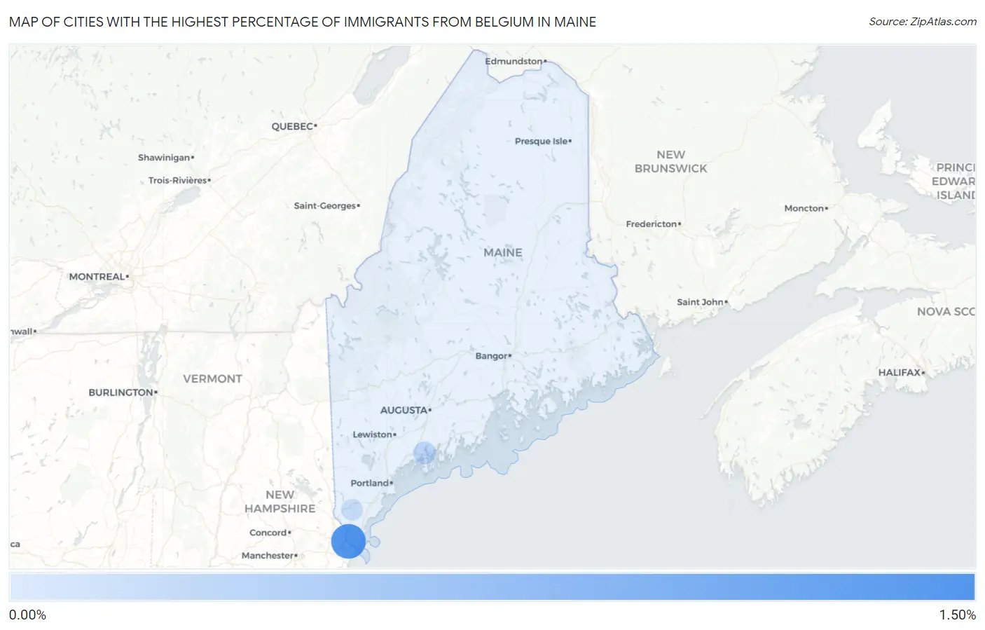 Cities with the Highest Percentage of Immigrants from Belgium in Maine Map