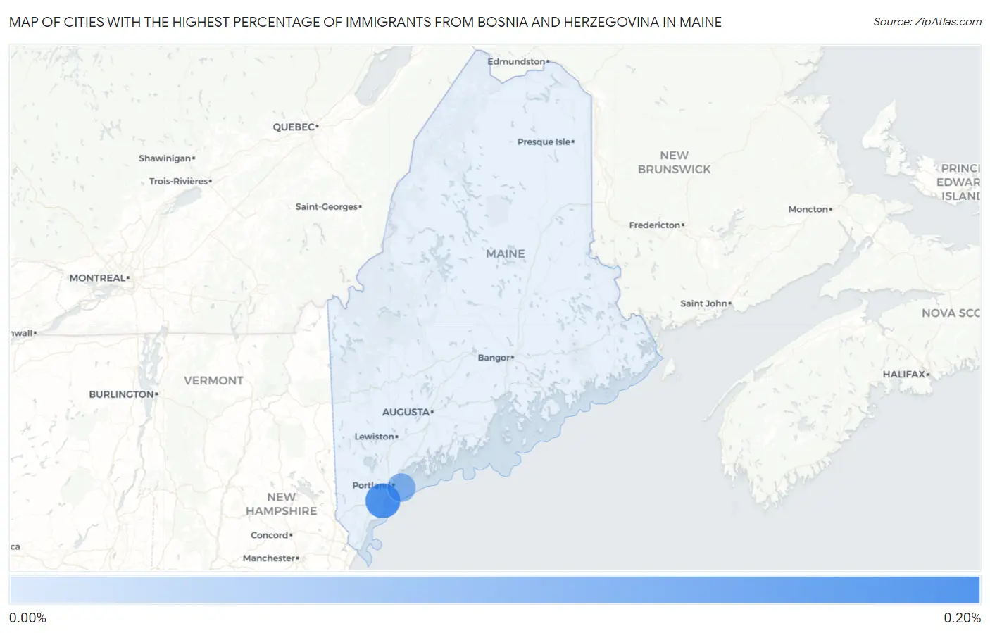 Cities with the Highest Percentage of Immigrants from Bosnia and Herzegovina in Maine Map