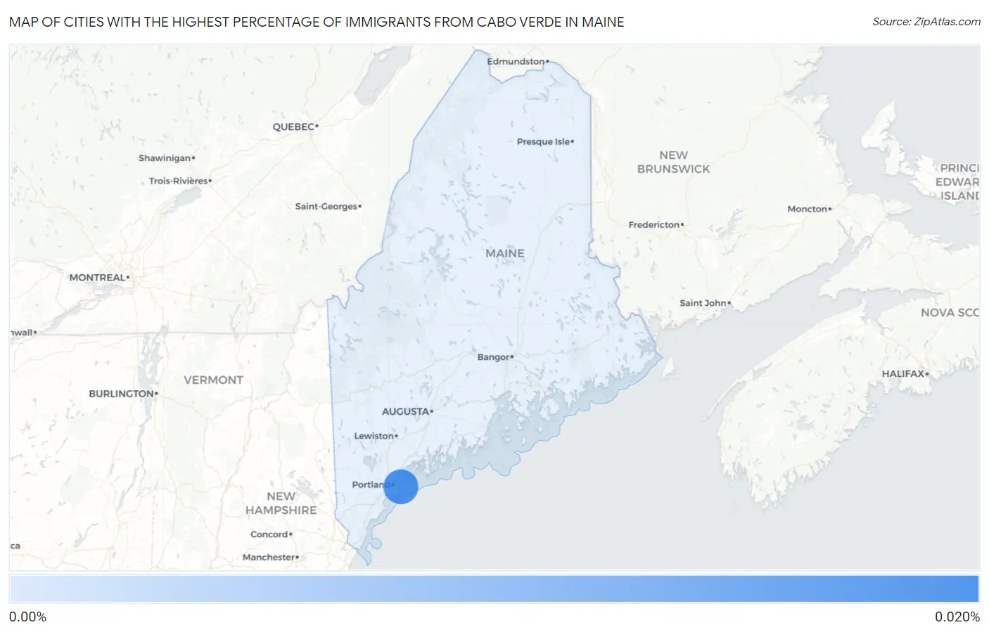 Cities with the Highest Percentage of Immigrants from Cabo Verde in Maine Map