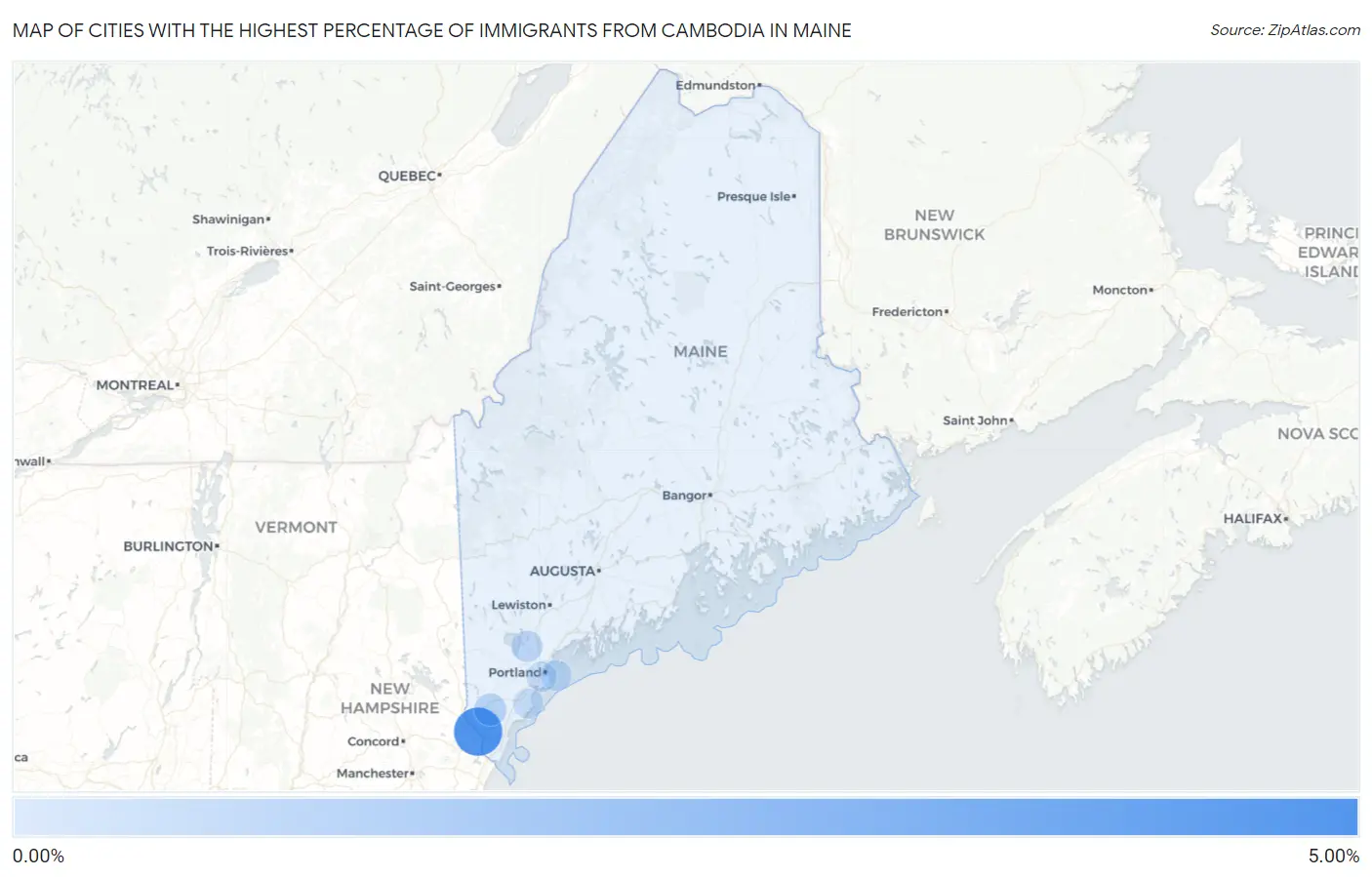 Cities with the Highest Percentage of Immigrants from Cambodia in Maine Map