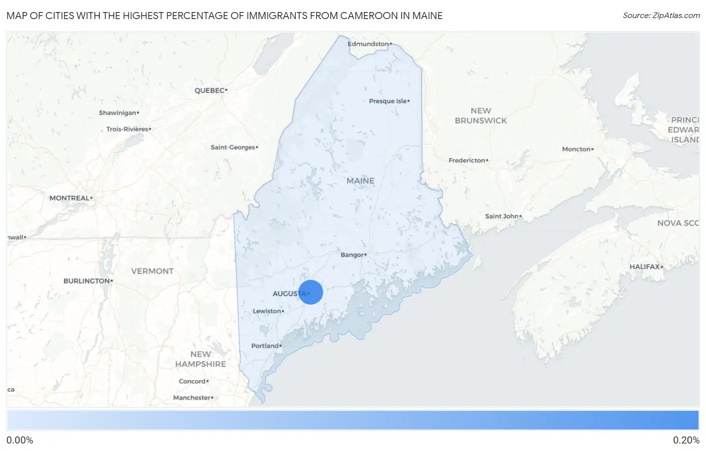 Cities with the Highest Percentage of Immigrants from Cameroon in Maine Map