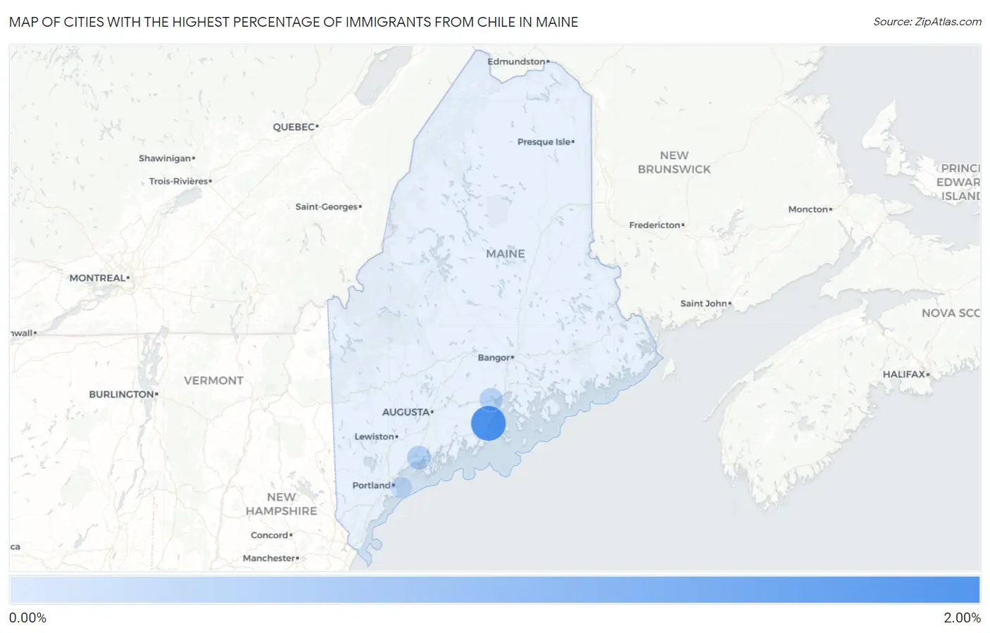 Cities with the Highest Percentage of Immigrants from Chile in Maine Map