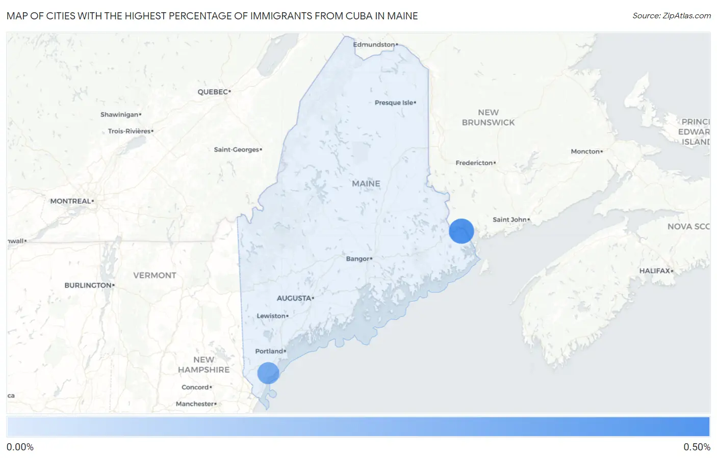 Cities with the Highest Percentage of Immigrants from Cuba in Maine Map