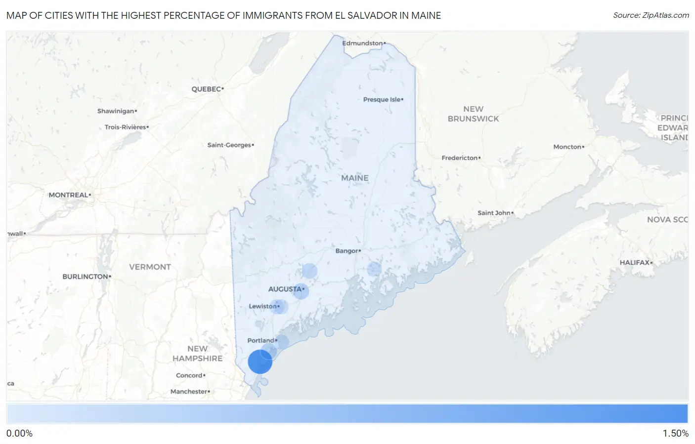 Cities with the Highest Percentage of Immigrants from El Salvador in Maine Map