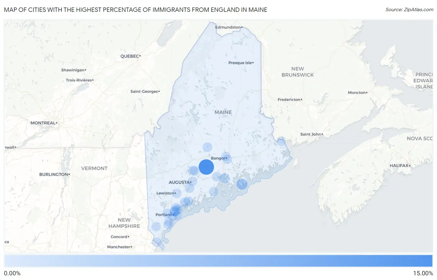 Cities with the Highest Percentage of Immigrants from England in Maine Map