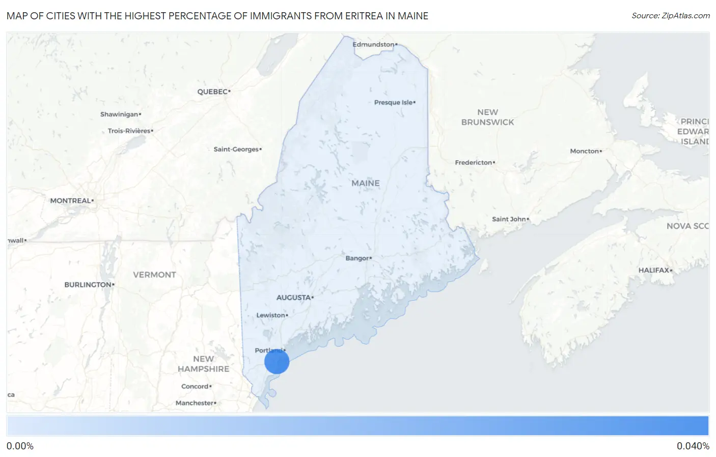 Cities with the Highest Percentage of Immigrants from Eritrea in Maine Map