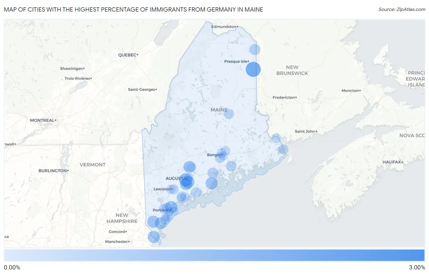 Cities with the Highest Percentage of Immigrants from Germany in Maine Map