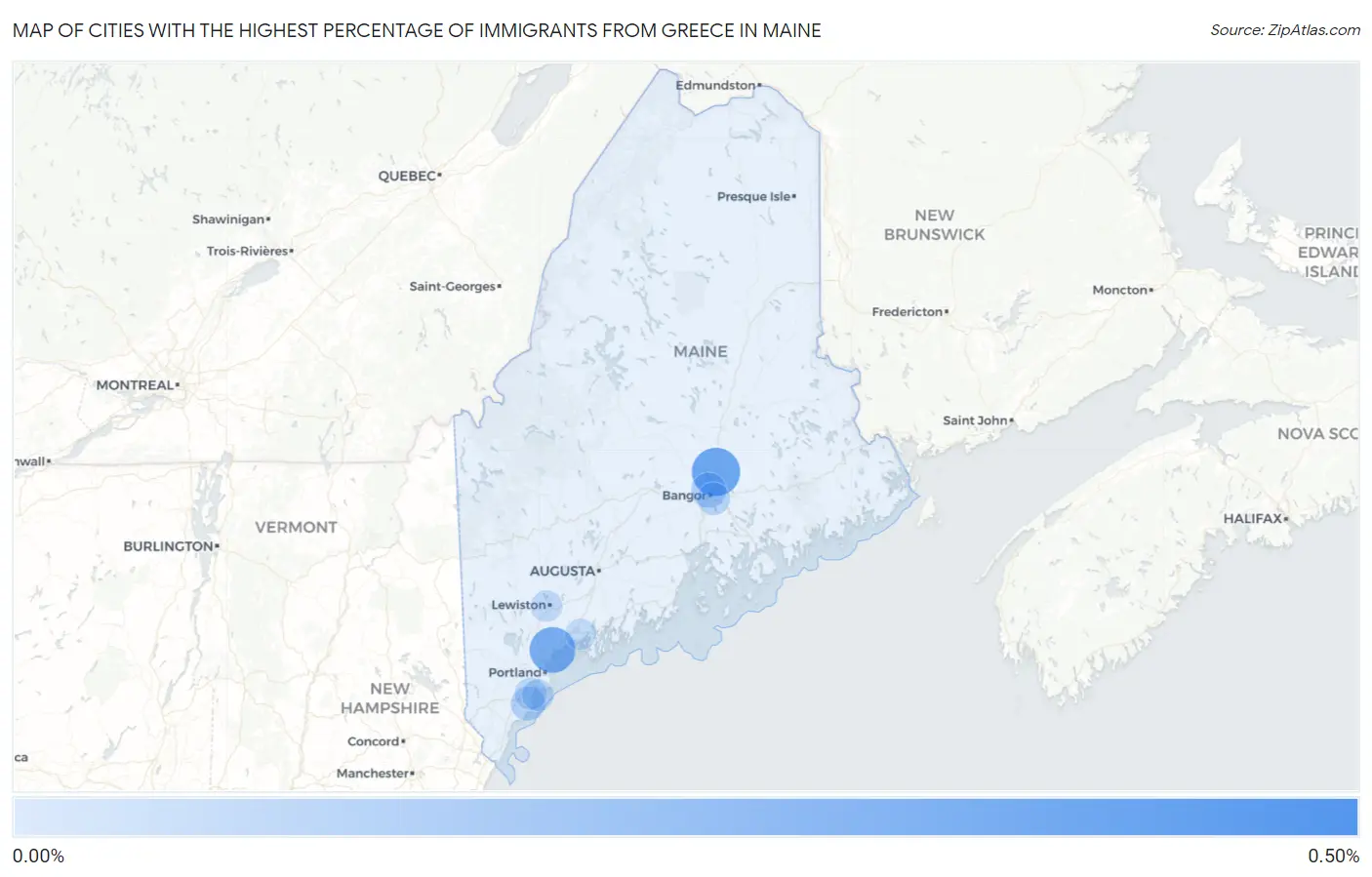 Cities with the Highest Percentage of Immigrants from Greece in Maine Map