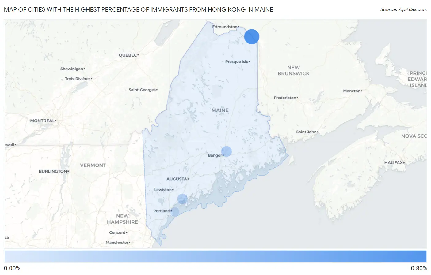 Cities with the Highest Percentage of Immigrants from Hong Kong in Maine Map