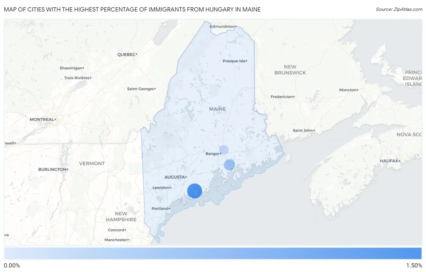 Cities with the Highest Percentage of Immigrants from Hungary in Maine Map