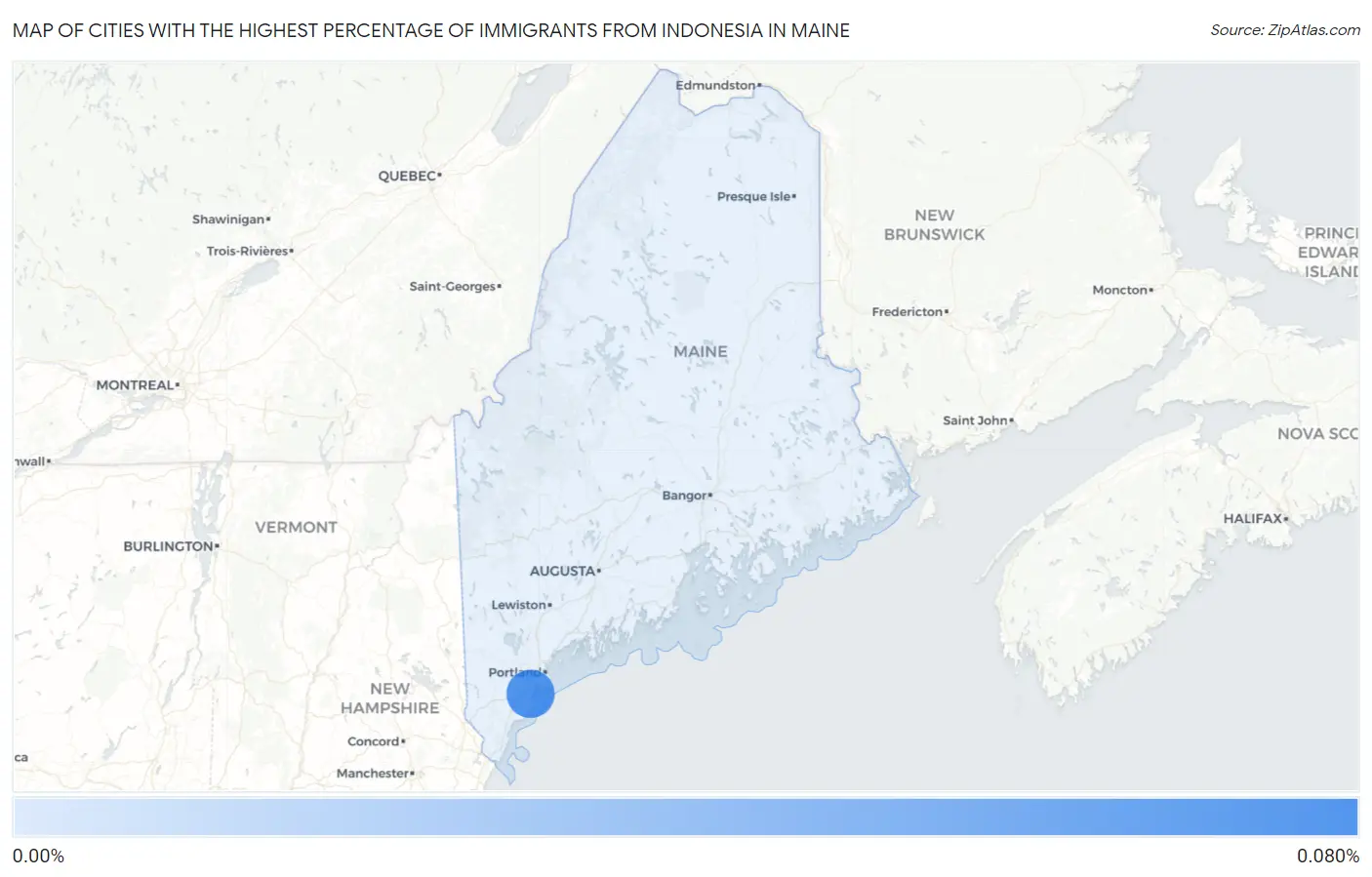 Cities with the Highest Percentage of Immigrants from Indonesia in Maine Map