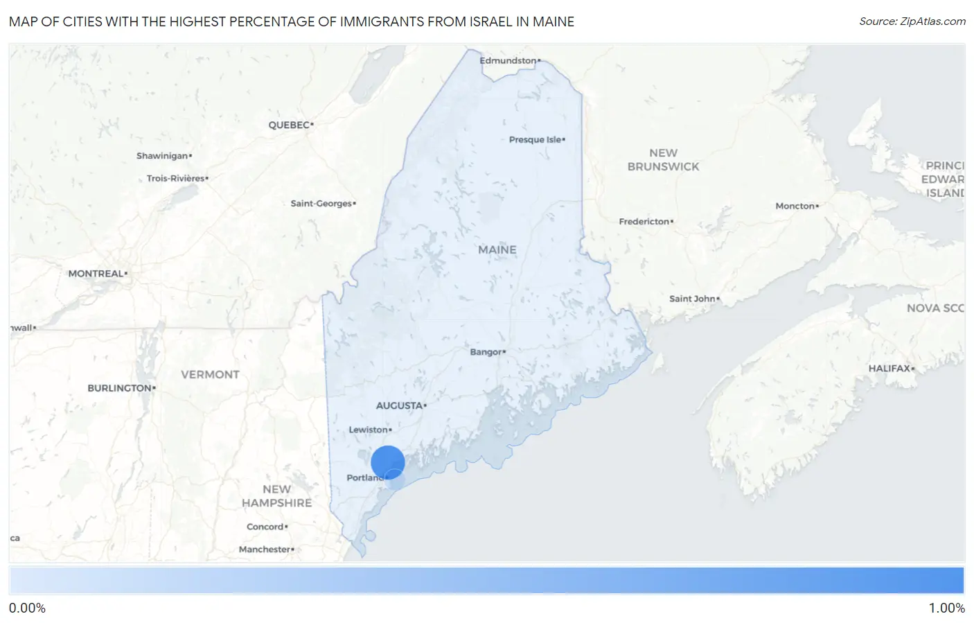 Cities with the Highest Percentage of Immigrants from Israel in Maine Map