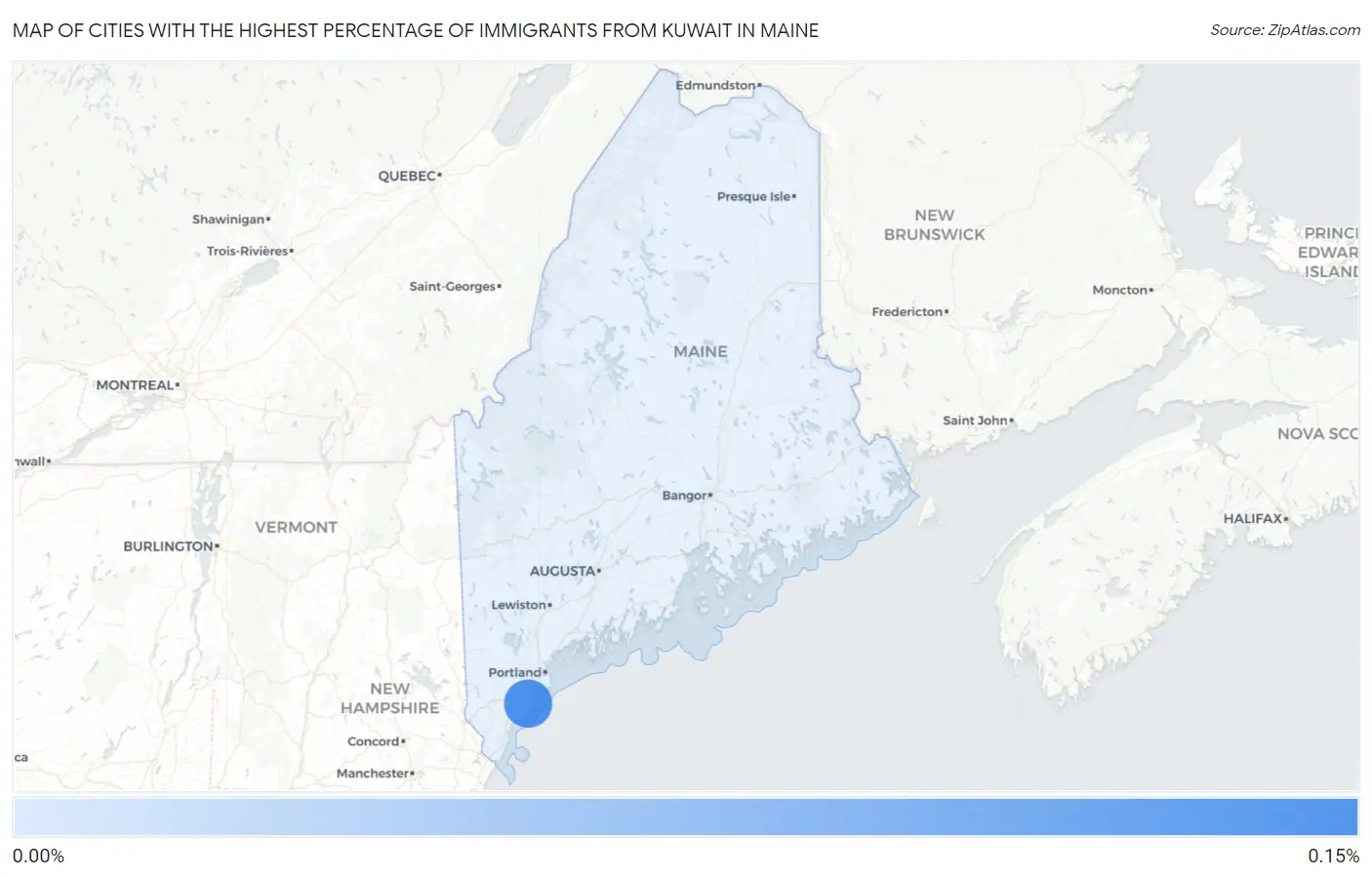 Cities with the Highest Percentage of Immigrants from Kuwait in Maine Map
