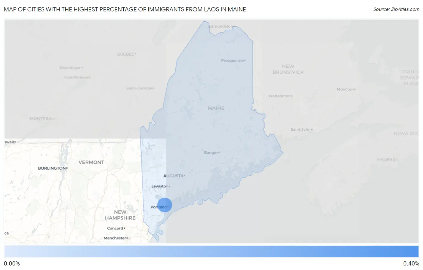Cities with the Highest Percentage of Immigrants from Laos in Maine Map