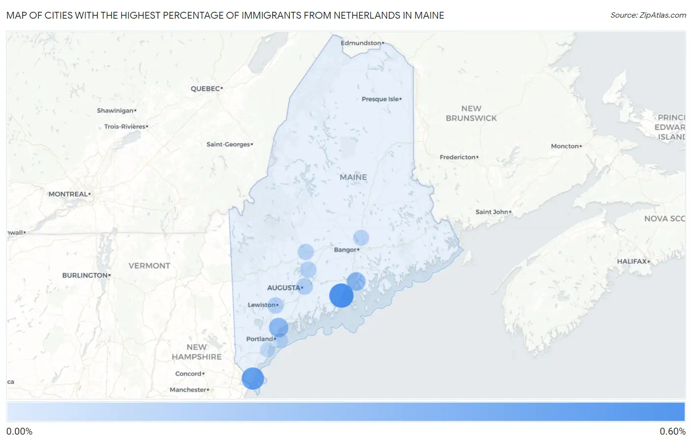 Cities with the Highest Percentage of Immigrants from Netherlands in Maine Map