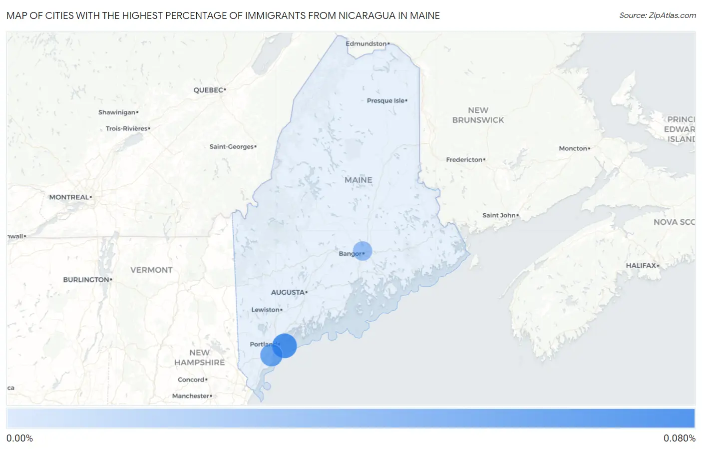 Cities with the Highest Percentage of Immigrants from Nicaragua in Maine Map