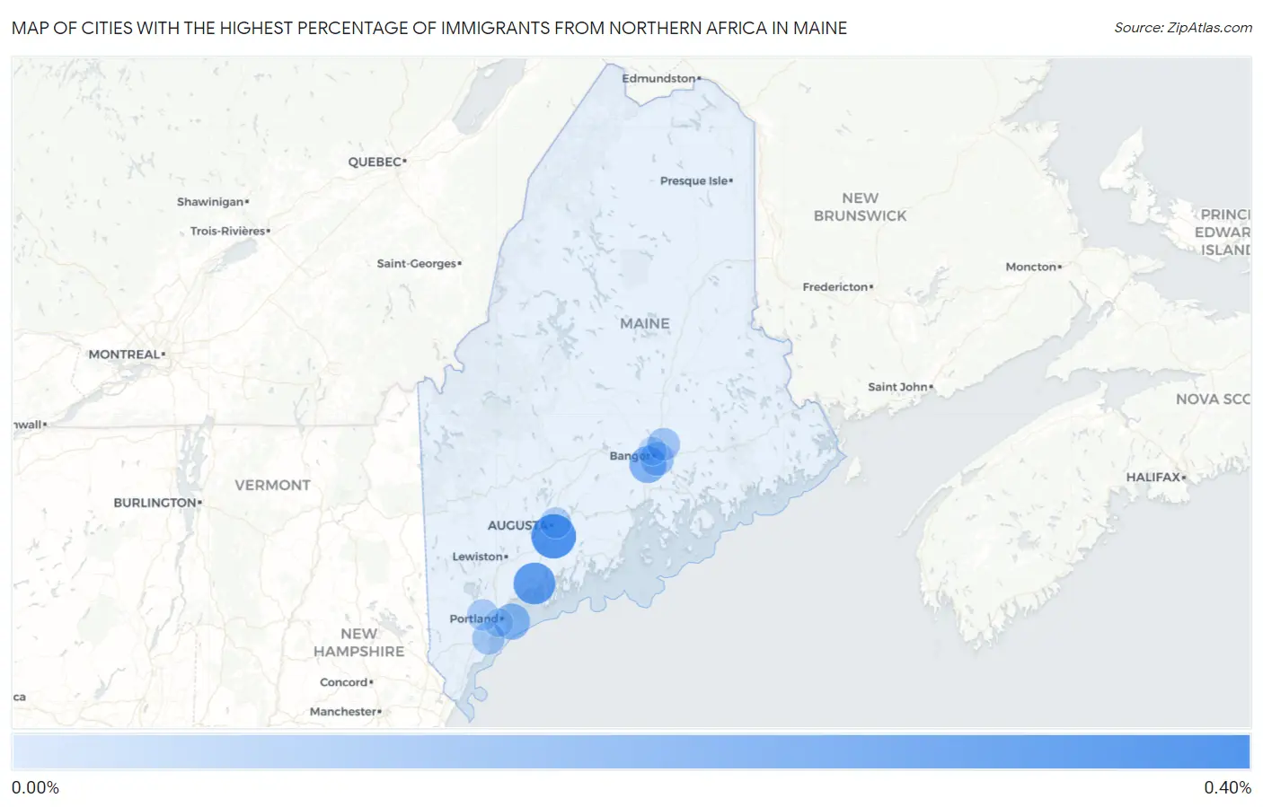 Cities with the Highest Percentage of Immigrants from Northern Africa in Maine Map