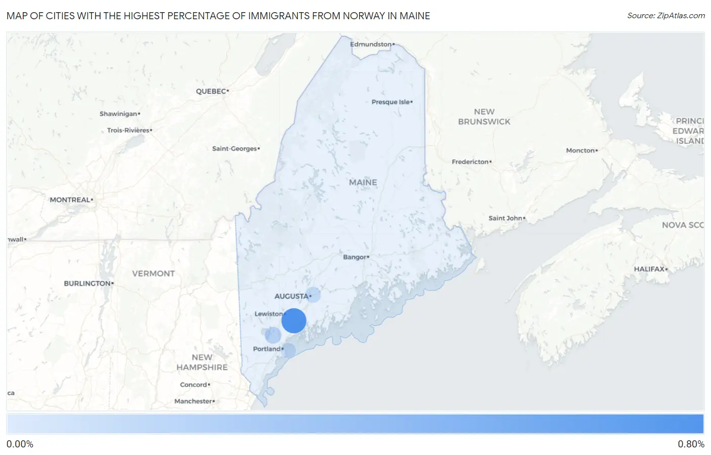Cities with the Highest Percentage of Immigrants from Norway in Maine Map