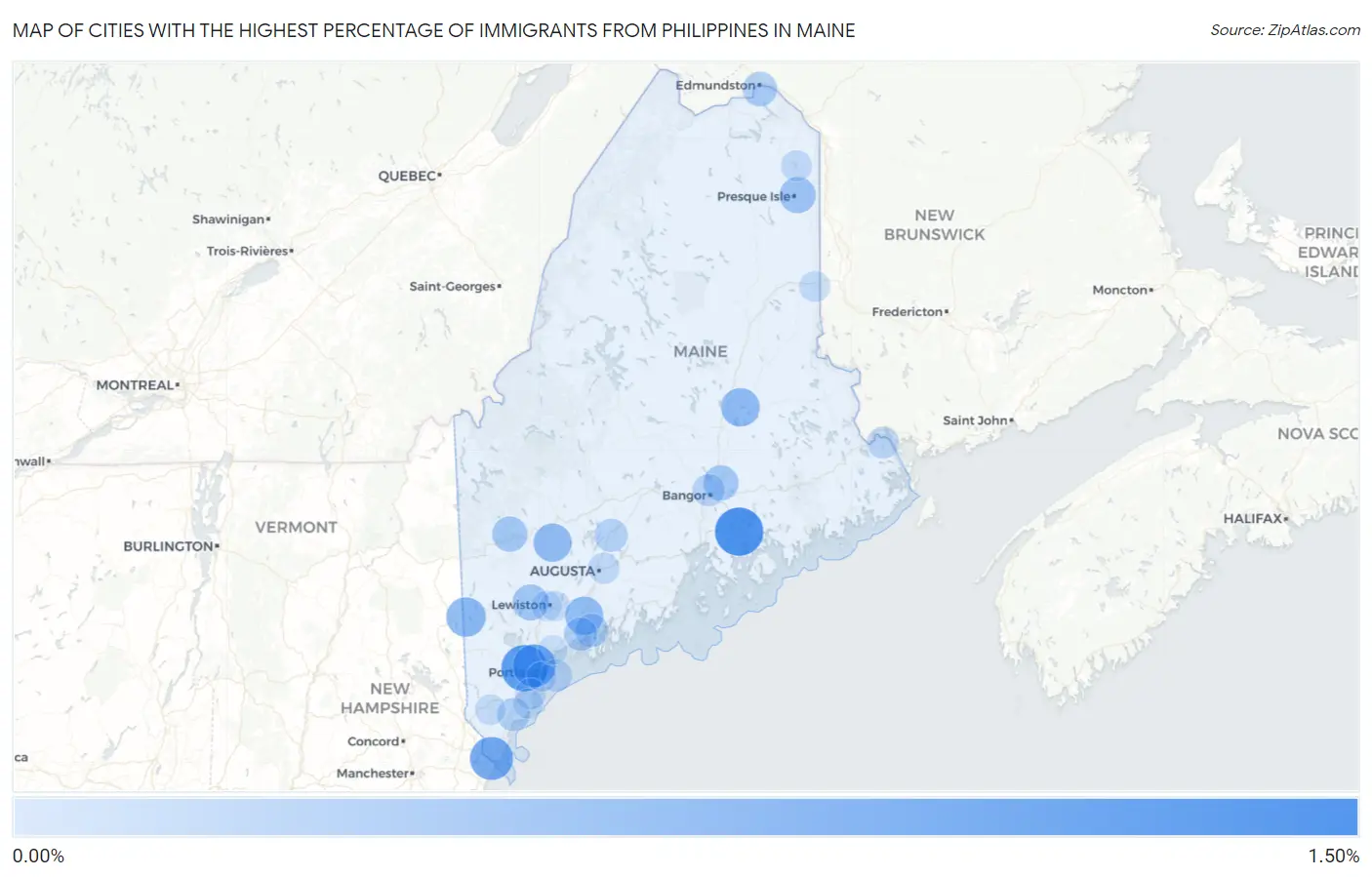 Cities with the Highest Percentage of Immigrants from Philippines in Maine Map