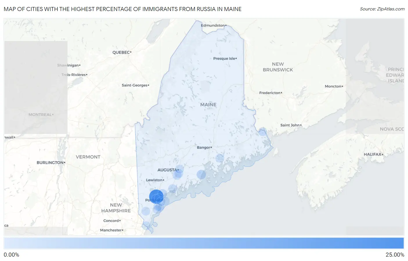 Cities with the Highest Percentage of Immigrants from Russia in Maine Map