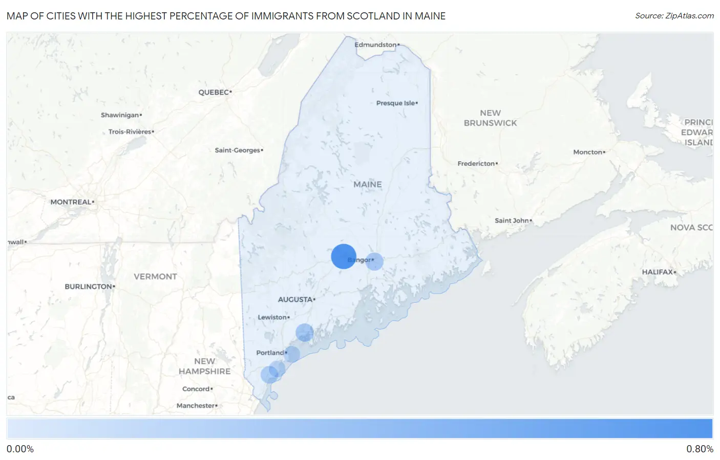 Cities with the Highest Percentage of Immigrants from Scotland in Maine Map