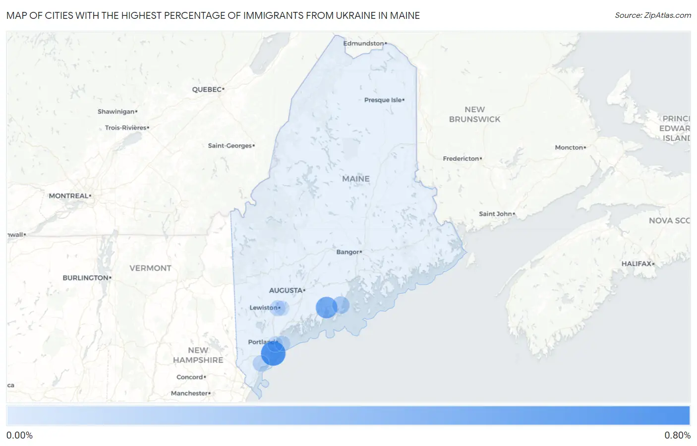 Cities with the Highest Percentage of Immigrants from Ukraine in Maine Map
