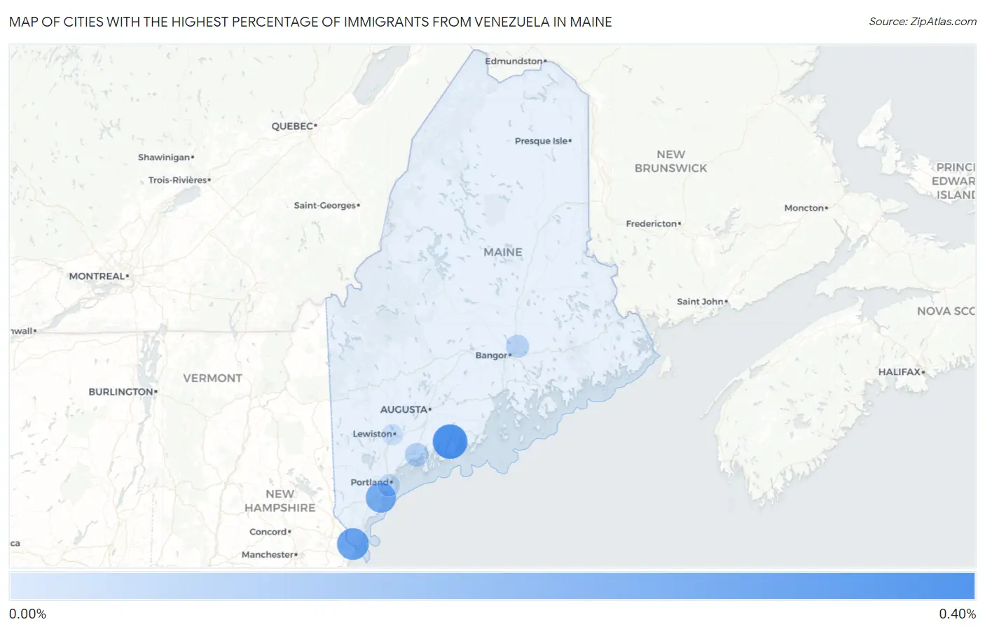 Cities with the Highest Percentage of Immigrants from Venezuela in Maine Map
