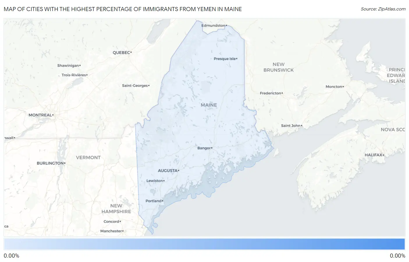 Cities with the Highest Percentage of Immigrants from Yemen in Maine Map