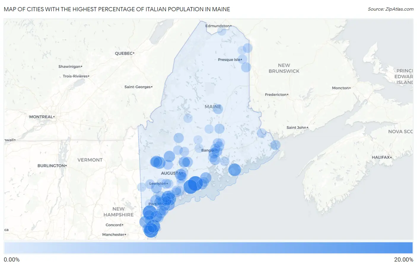 Cities with the Highest Percentage of Italian Population in Maine Map