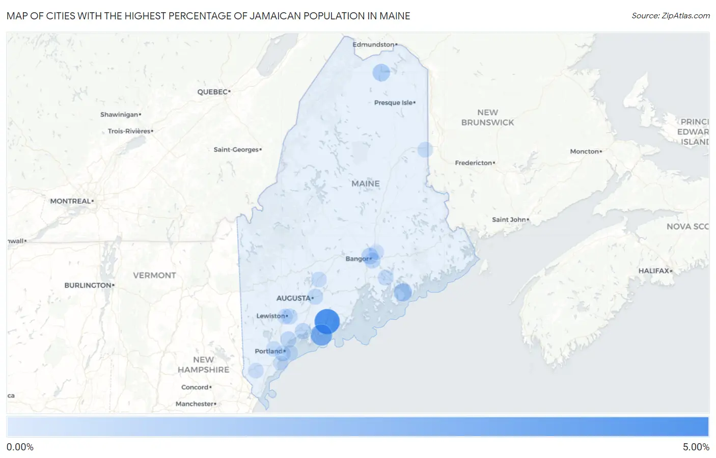 Cities with the Highest Percentage of Jamaican Population in Maine Map