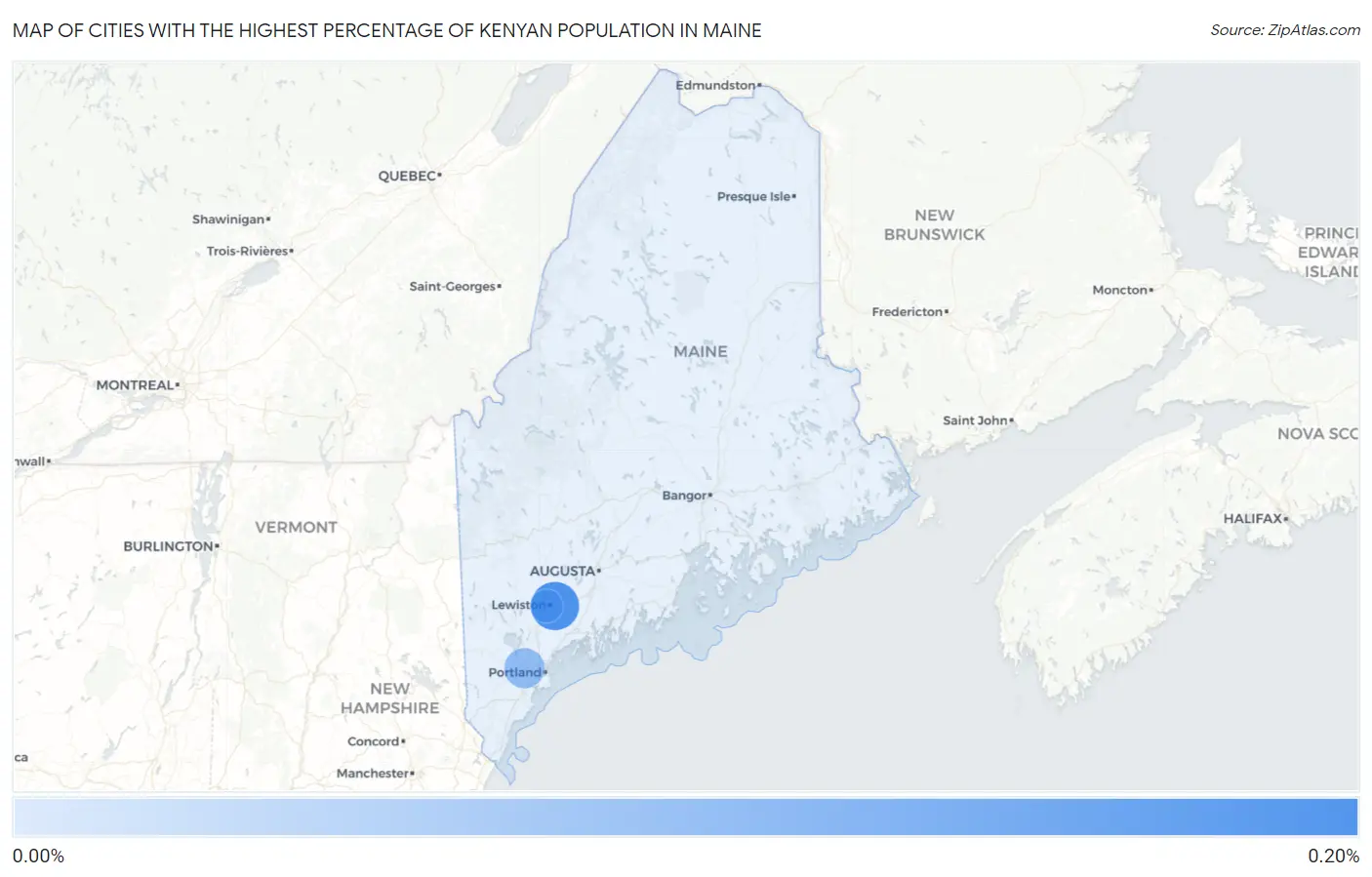Cities with the Highest Percentage of Kenyan Population in Maine Map
