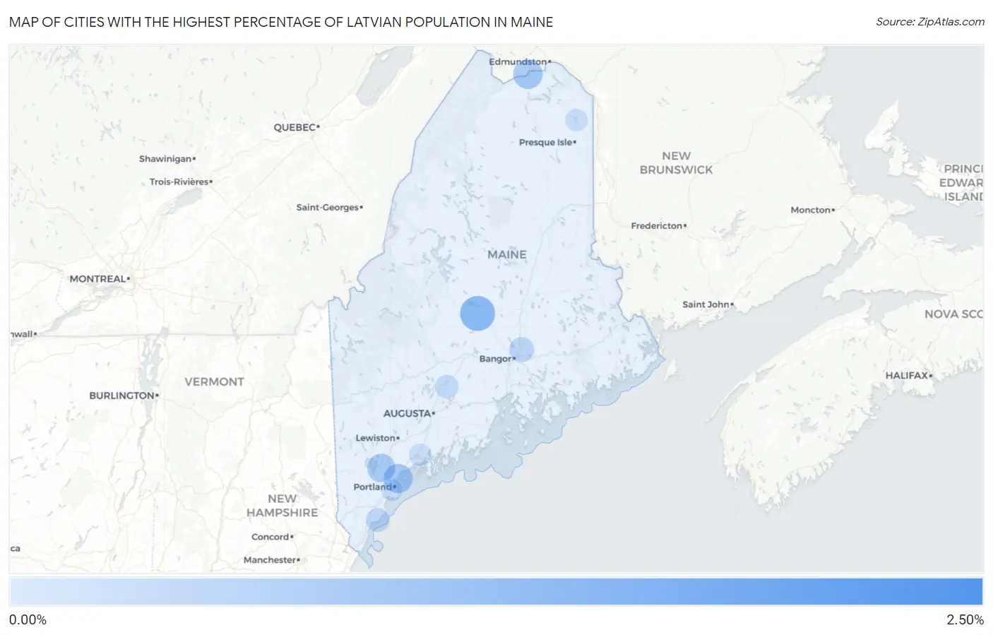 Cities with the Highest Percentage of Latvian Population in Maine Map